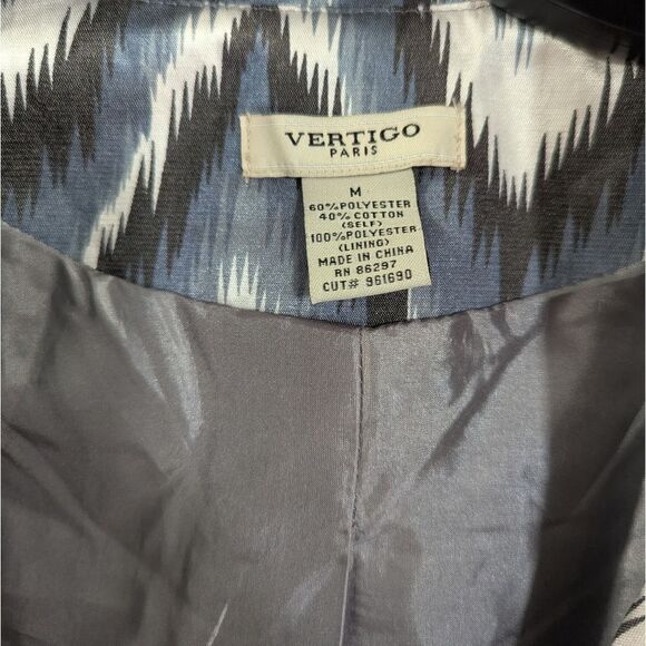 Vertigo Paris Blue Gray Ikat chevron zigzag print trench coat belted jacket M - Picture 6 of 8